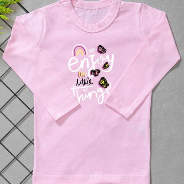 Camiseta Longa Infantil Estampada Rosa Enjoy
