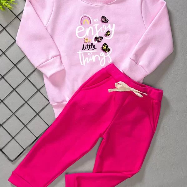 Conjunto de Moletom com Gola Infantil Rosa Enjoy