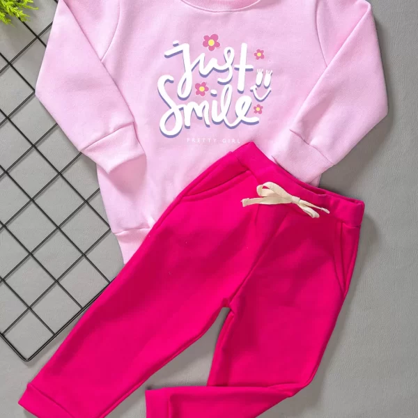 Conjunto de Moletom com Gola Infantil Rosa Just Smile