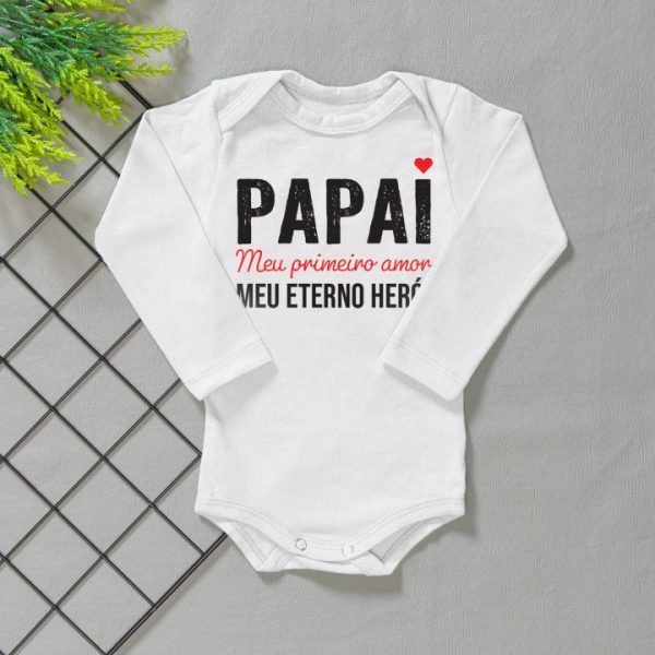 Body para Bebê Manga Longa Branco - Papai Meu 1° Amor
