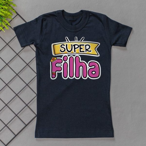 Camiseta Curta Infantil Menina Preta - Super Filha