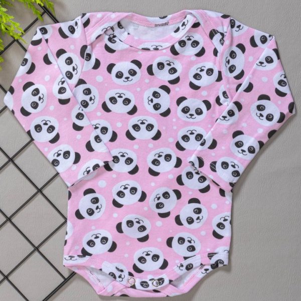 Body para Bebê Manga Longa Rosa Panda