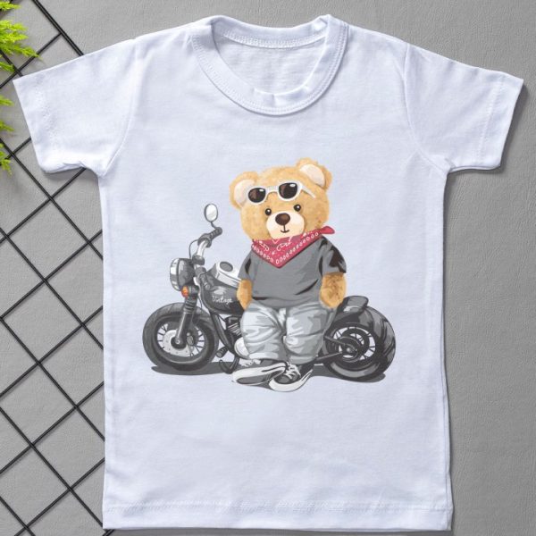 Camiseta Curta Infantil Estampada Moto Urso