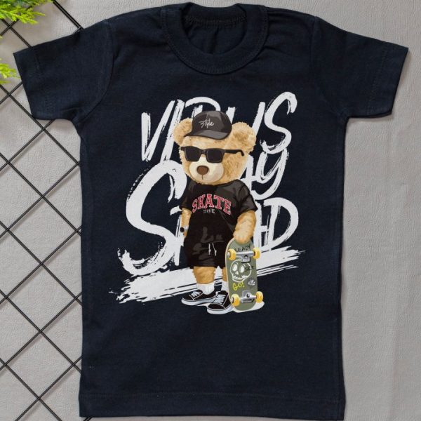Camiseta Curta Infantil Estampada Urso Skate