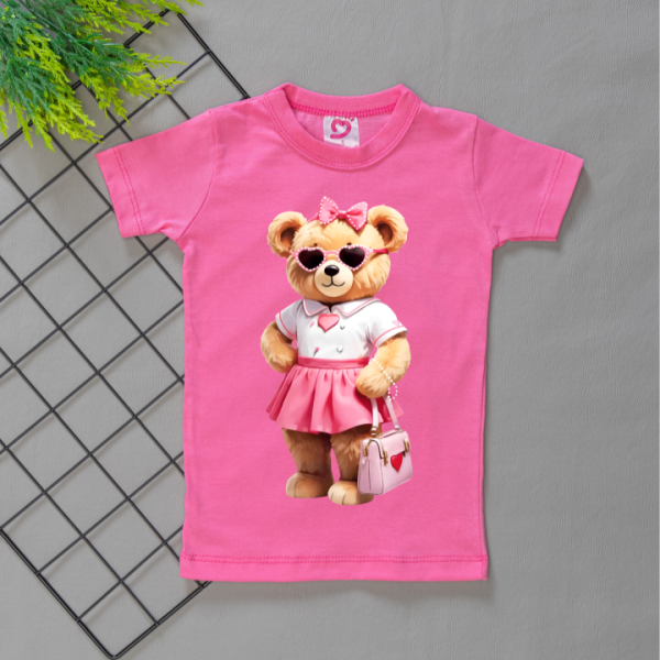 Camiseta Curta Infantil Estampada Ursa Fashion