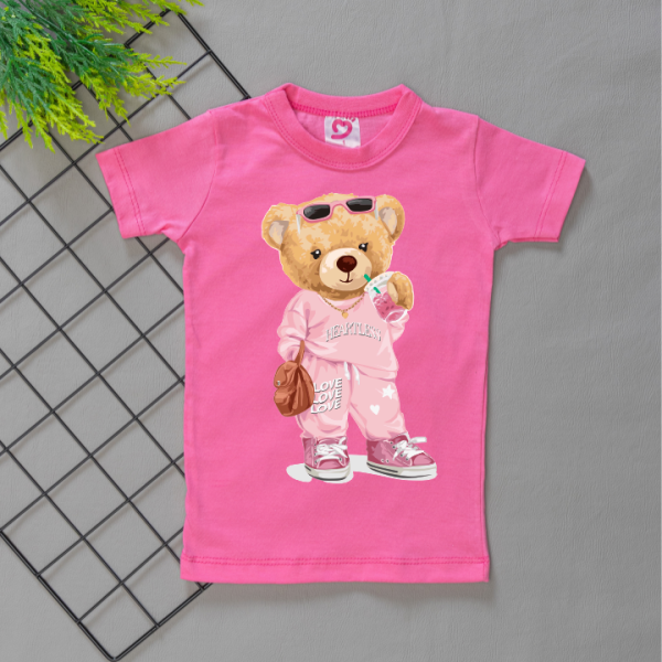 Camiseta Curta Infantil Estampada Ursa Love