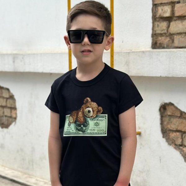 Camiseta Curta Infantil Estampada Urso/Dim