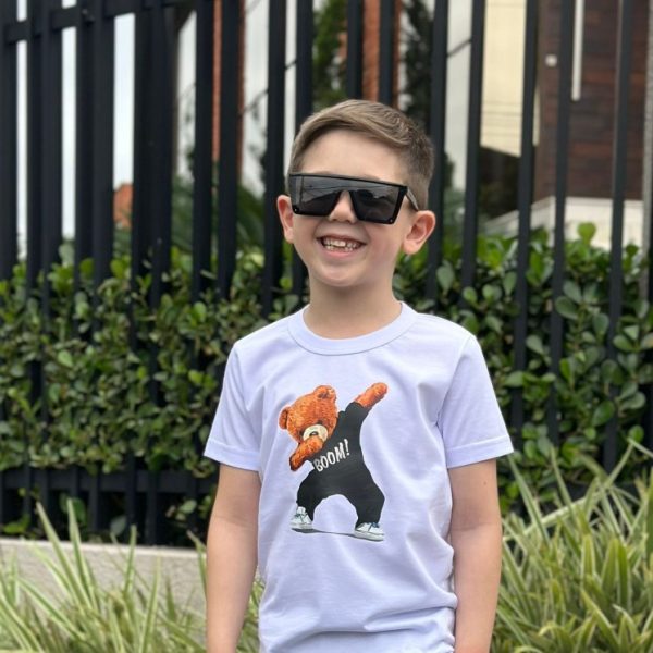 Camiseta Curta Infantil Estampada Ursinho Boom