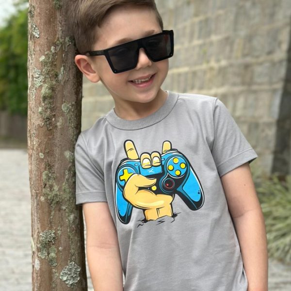 Camiseta Curta Infantil Menino - Cinza Gamer