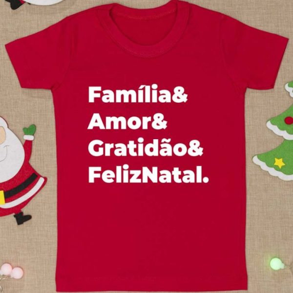 Camiseta Curta Infantil Estampada Natal Família