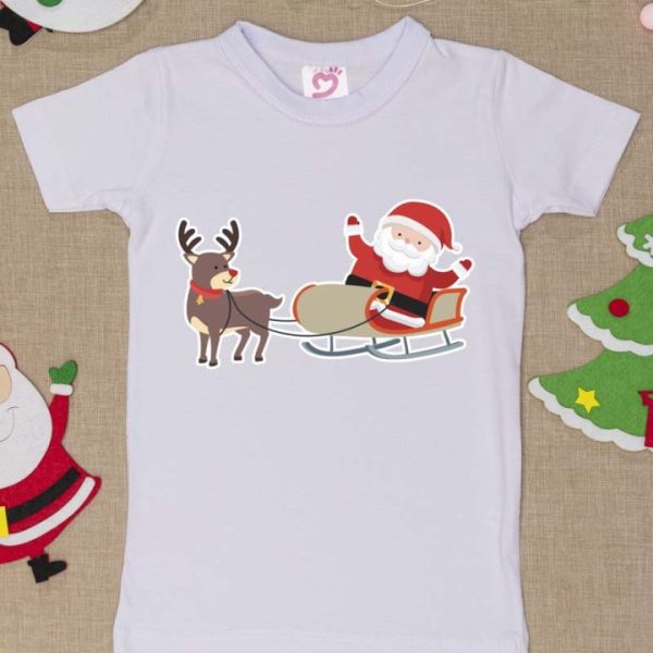 Camiseta Curta Infantil Estampada Natal Trenó