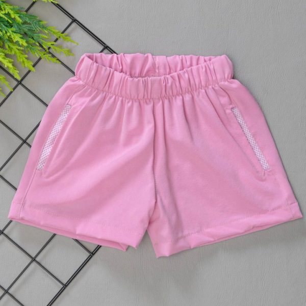 Short Infantil Feminino Tactel  com Bolso Rosa Bebê