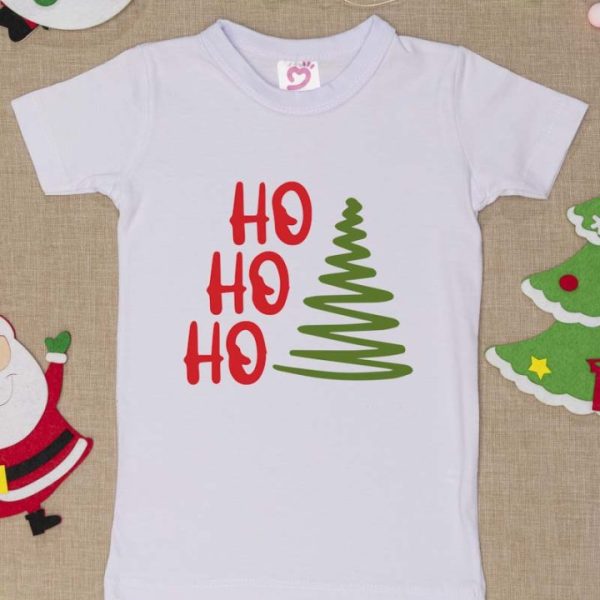 Camiseta Curta Infantil Estampada Natal HoHoHo
