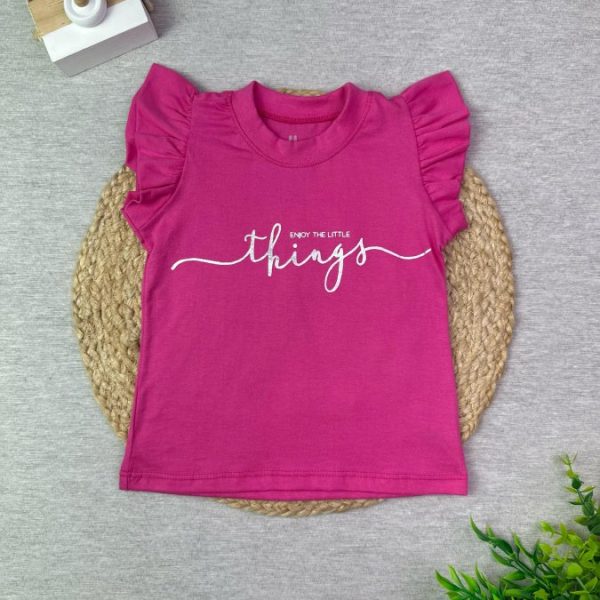 Blusa Feminina Infantil Things Rosa Com Manga de Babado