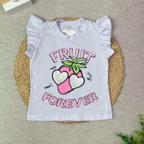Blusa Feminina Infantil Fruit Forever Branco Com Manga Babado