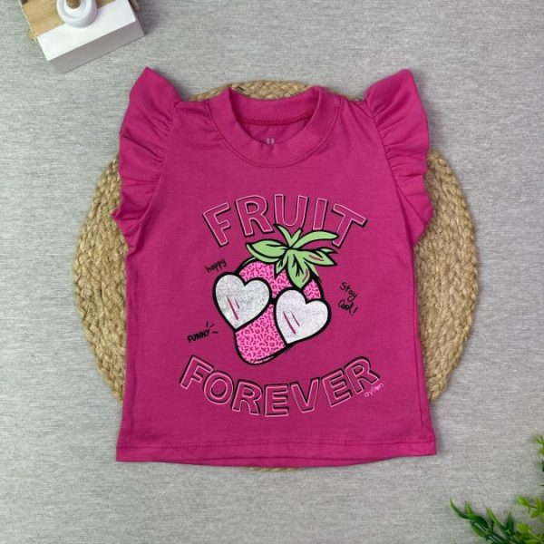 Blusa Feminina Infantil Fruit Forever Rosa Com Manga Babado