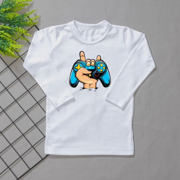 Camiseta Longa Infantil Estampada Gamer Mão