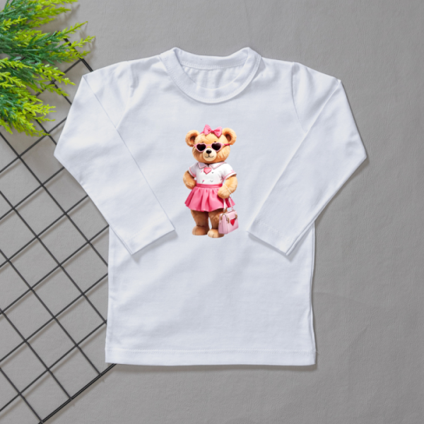 Camiseta Longa Infantil Estampada Ursa Fashion