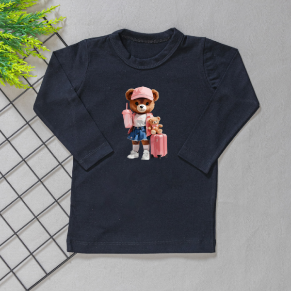 Camiseta Longa Infantil Estampada Ursa Viagem