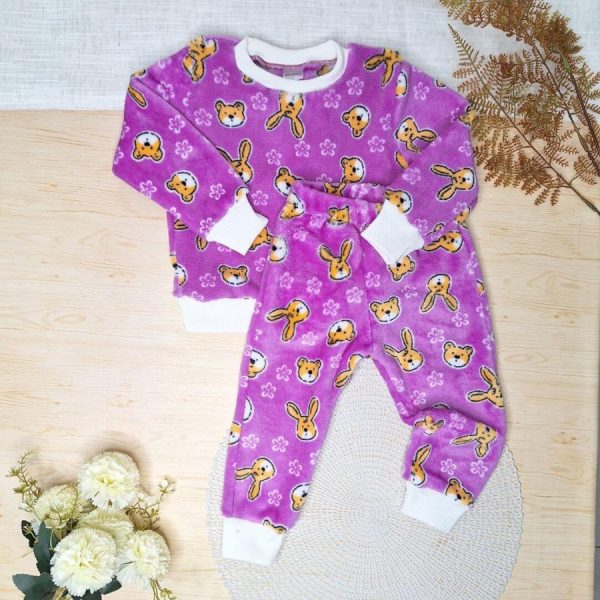 Conjunto Fleece Pijama Blusa e Calça Roxo Raposinha