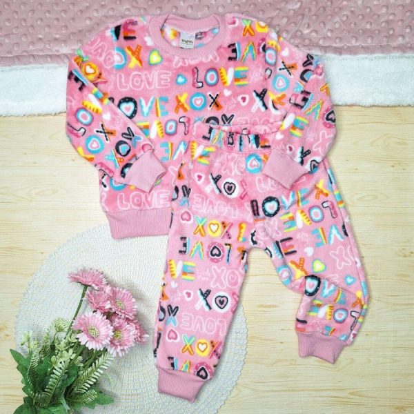 Conjunto Fleece Pijama Blusa e Calça Rosa Love