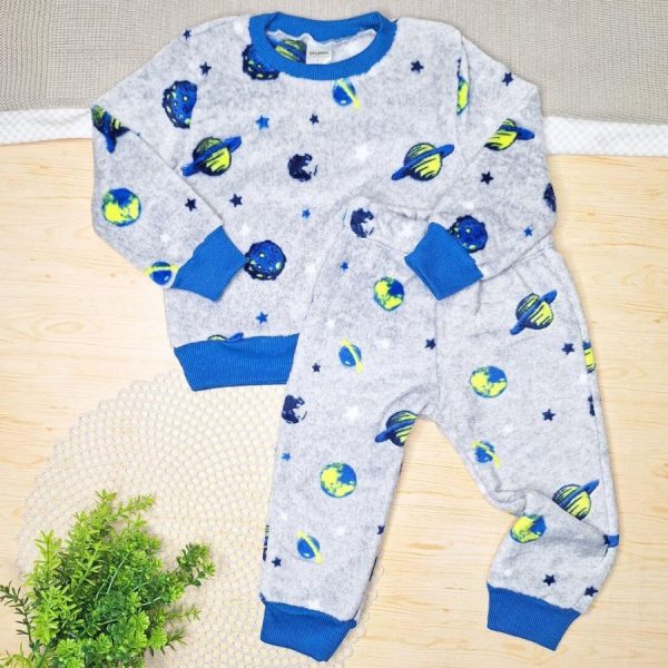 Conjunto Fleece Pijama Blusa e Calça Cinza Planeta