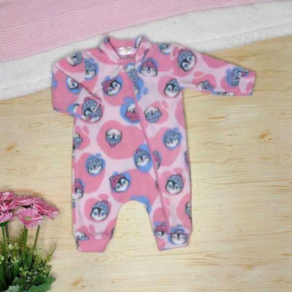 Macacão Longo Soft Pijama Rosa Pinguim
