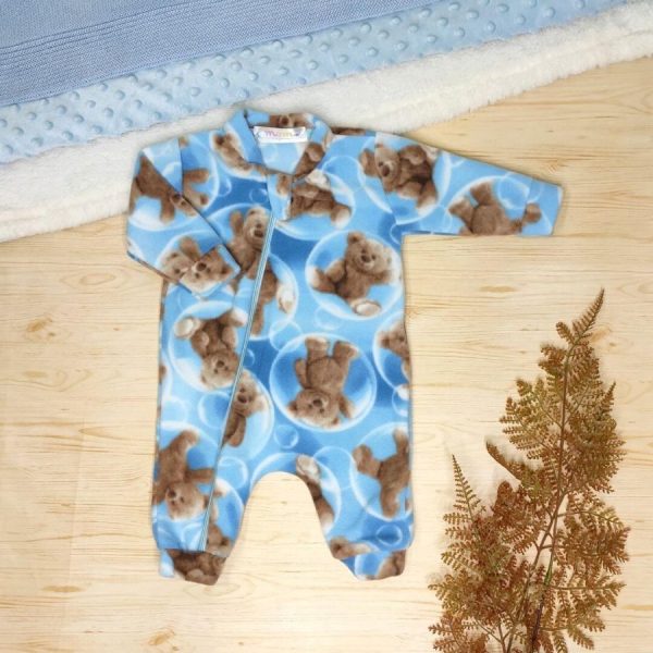 Macacão Longo Soft Pijama Azul Urso