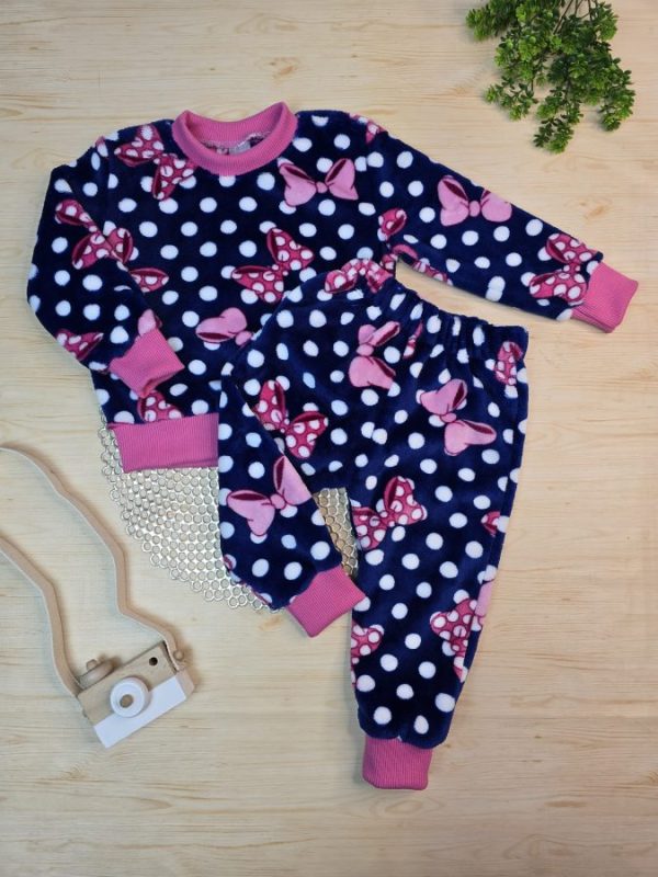 Conjunto Fleece Pijama Blusa e Calça Marinho/Rosa Laço