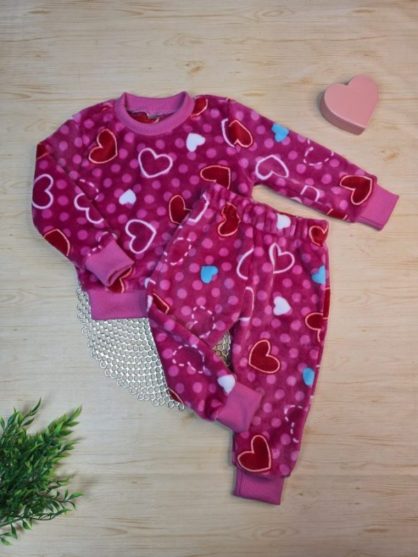 Conjunto Fleece Pijama Blusa e Calça Pink de Coração