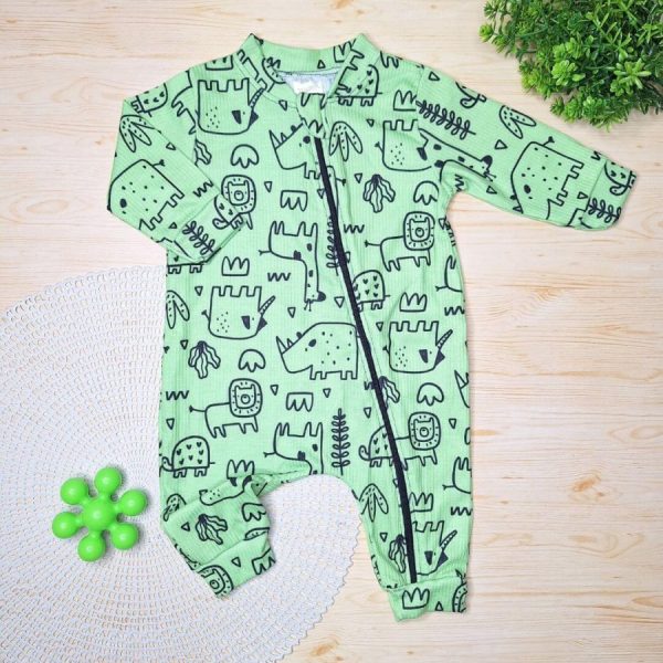 Macacão Longo Canelado Com Zíper Verde Neon - Safari