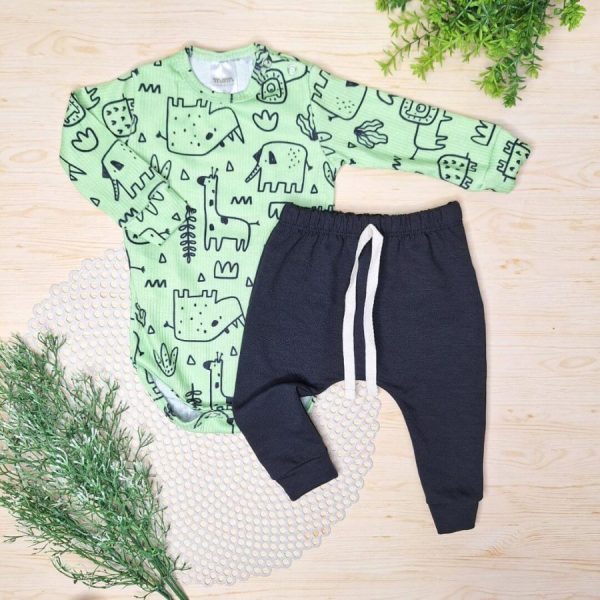 Conjunto Body e Calça Canelado Safari Verde Neon
