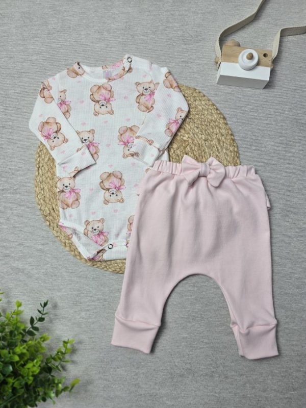 Conjunto Body Canelado e Calça Algodão Egípcio Babado Ursinha Laço