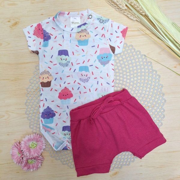 Conjunto Body e Shorts Canelado Cupcake