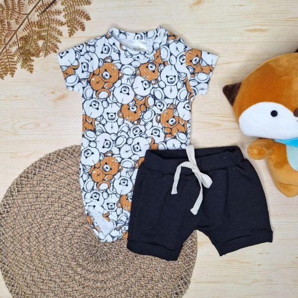 Conjunto Body e Shorts Canelado Ursos