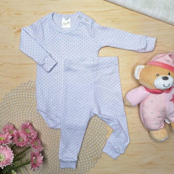 Pijama Body e Calça Canelado Pagão Poá Rosa