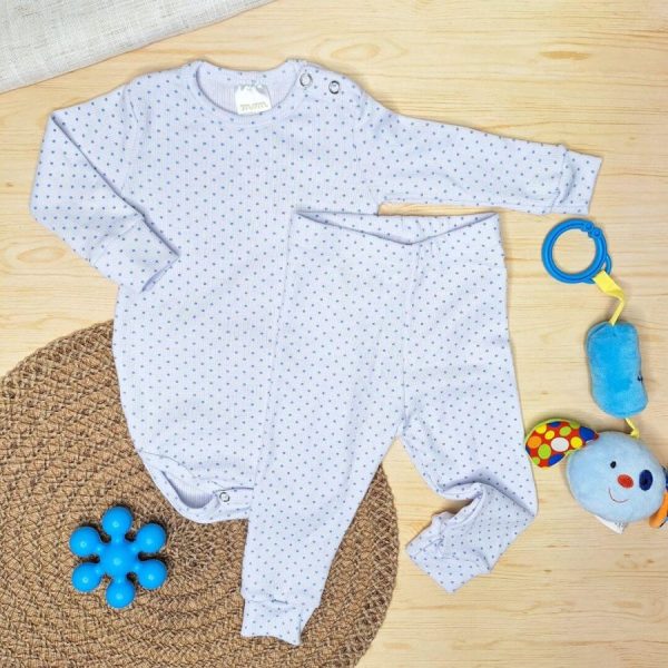Pijama Body e Calça Canelado Pagão Poá Azul