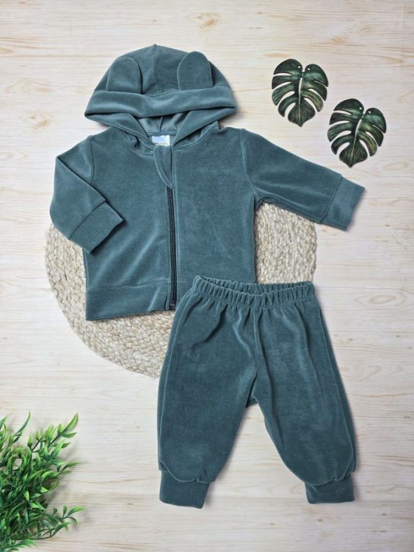 Conjunto Longo Jaqueta e Calça Plush Verde Escuro