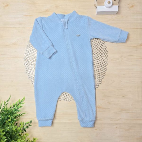 Macacão Longo Plush Bebê  Azul Claro (com detalhe Plaquinha)