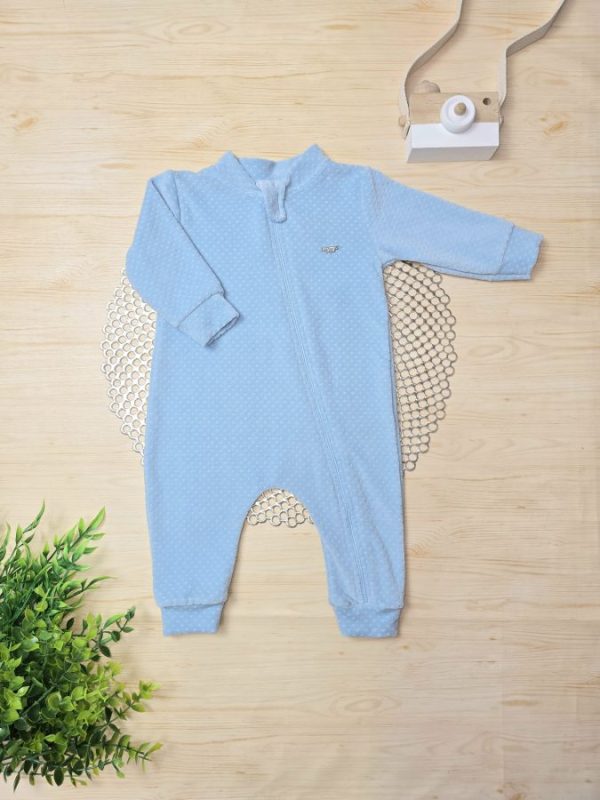 Macacão Longo  Plush Bebê  Azul Claro (com detalhe Plaquinha)