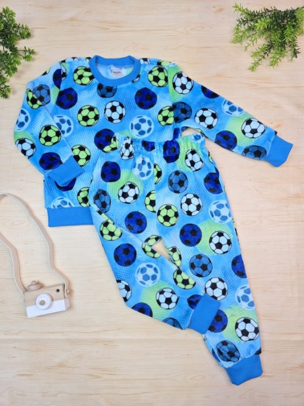 Conjunto Fleece Pijama Blusa e Calça Azul Futebol