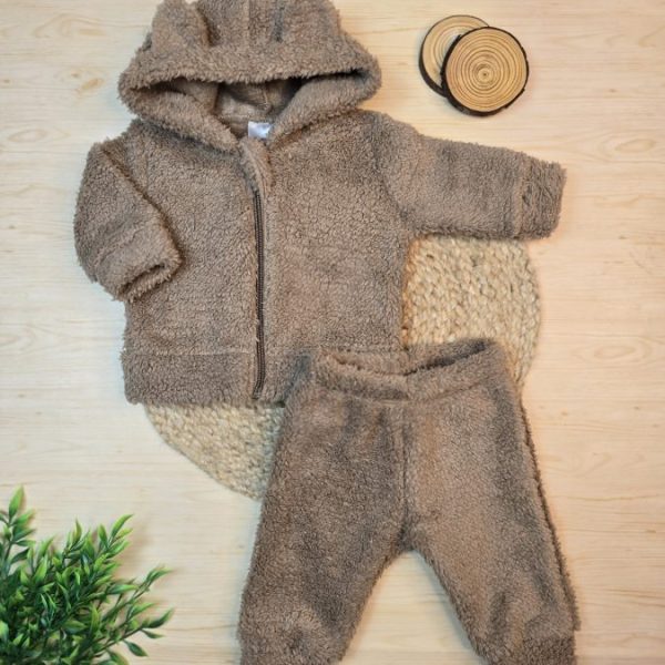 Conjunto Bebê Capuz Orelhinha Sherpa -Marrom