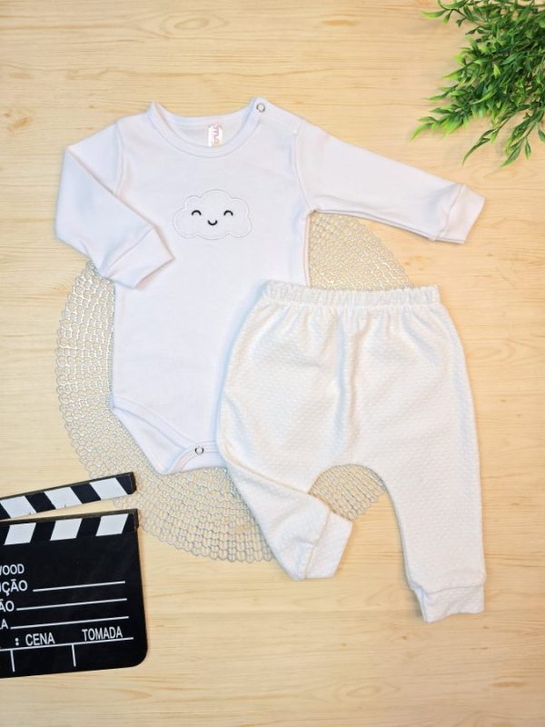 Conjunto Body Algodão Egípcio e Calça Plush - Nuvem