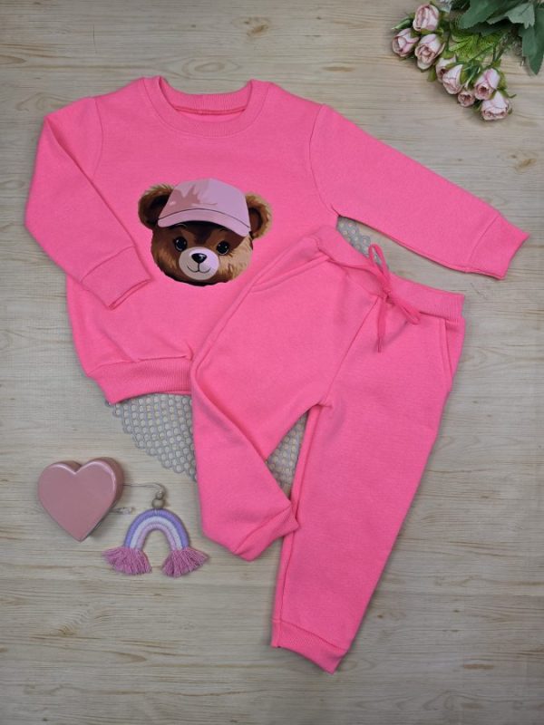 Conjunto de Moletom com Gola - Rosa Neon Ursinha