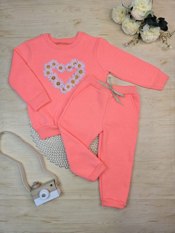 Conjunto de Moletom com Gola - Laranja Neon Coração de Margaridas