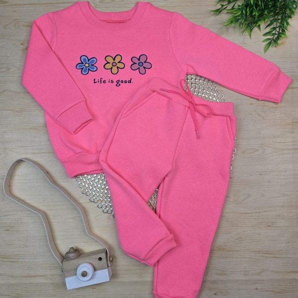 Conjunto de Moletom com Gola - Rosa Neon Flores