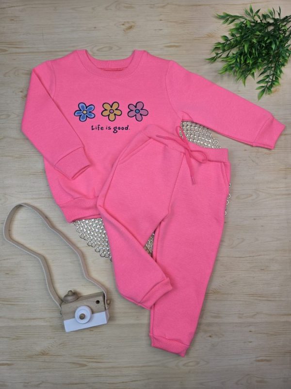 Conjunto de Moletom com Gola - Rosa Neon Flores
