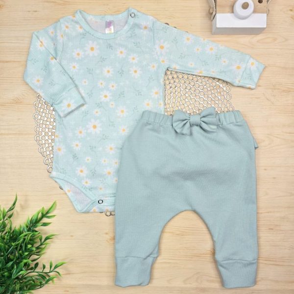 Conjunto Body Canelado e Calça Cotton Verde Margarida