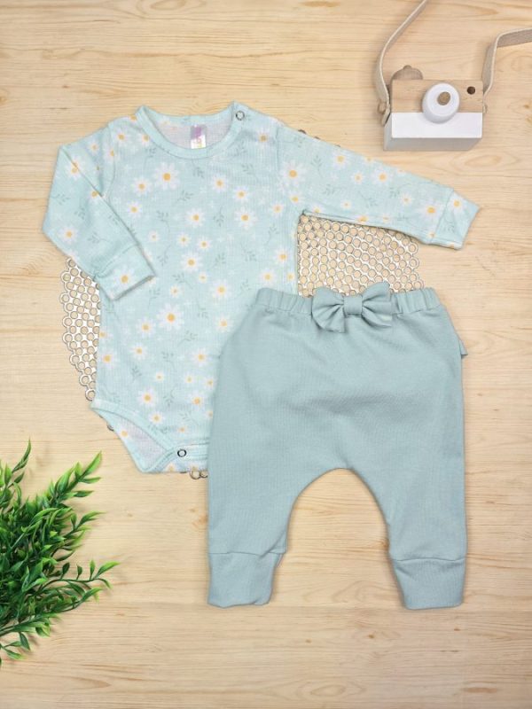 Conjunto Body Canelado e Calça Cotton Verde Margarida