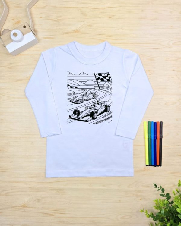 Camiseta Infantil Manga Longa Mágica - Carro de Corrida